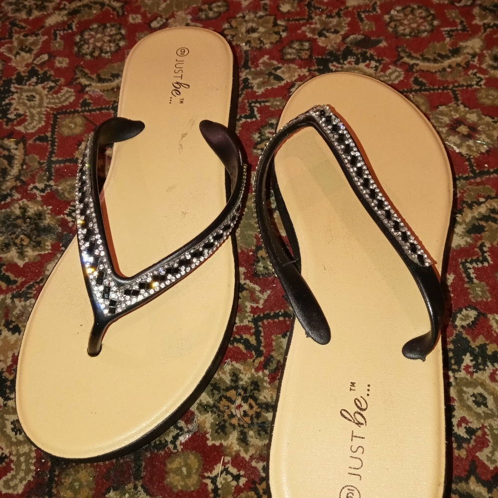 Black and silver rhinestone sandals